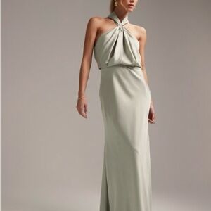 Elegant Halter Neck Sage Green Dress